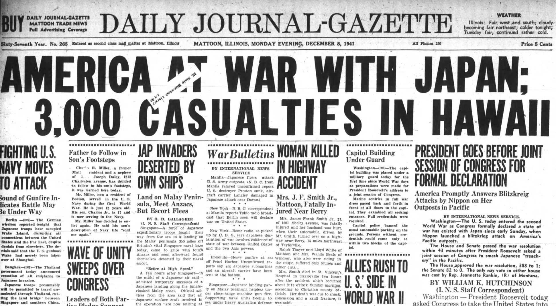 December 08, 1941 - Attack on Pearl Harbor
